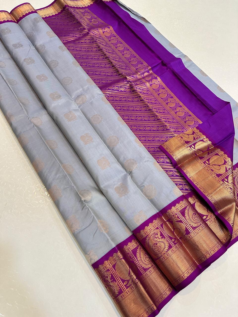 Steel Blue with Deep Violet Copper Zari Border