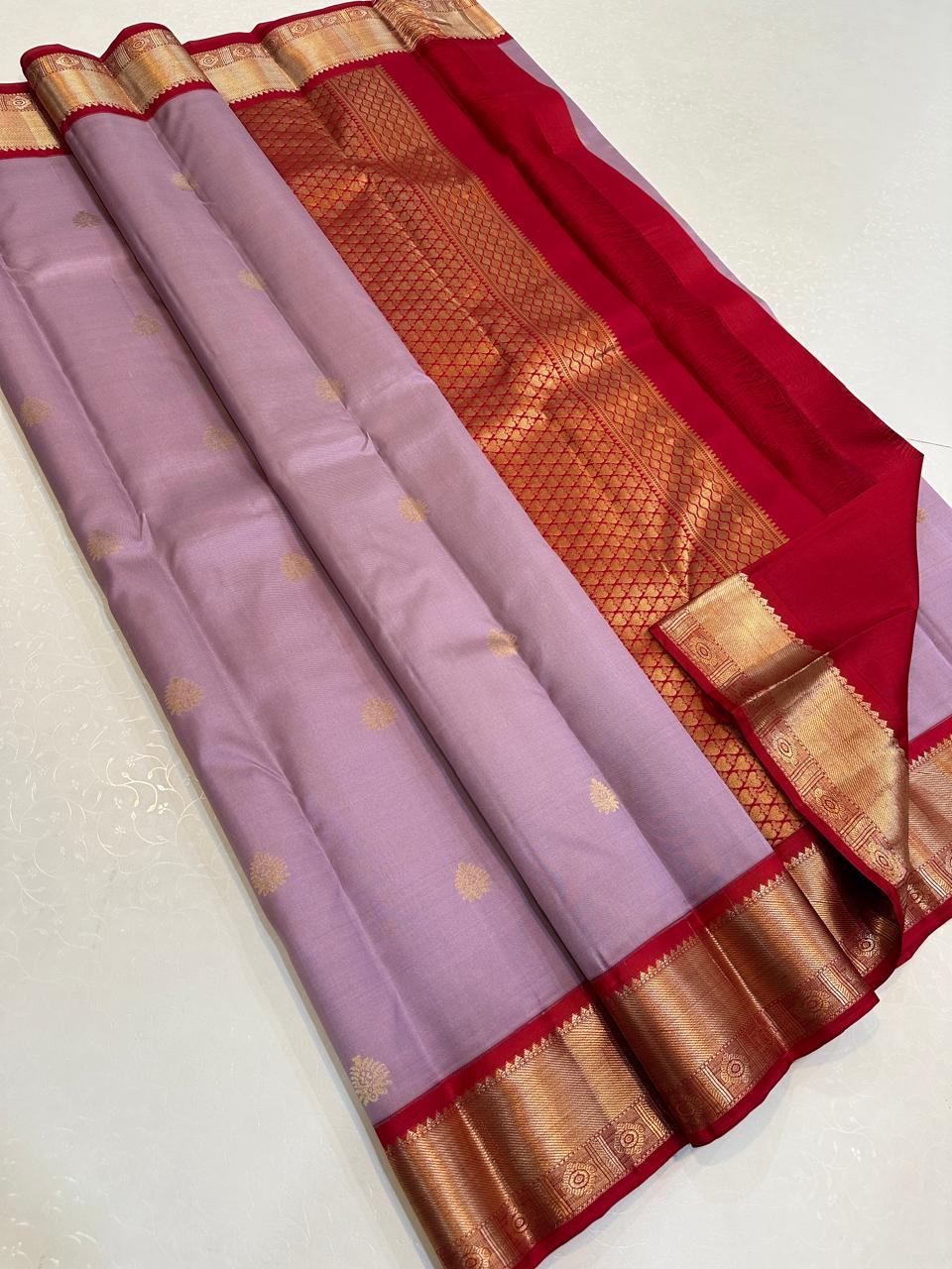 Soft Lavender with Crimson Red Copper Zari Border