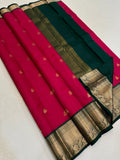 Magenta Pink with Forest Green Honeycomb Gold Zari Border