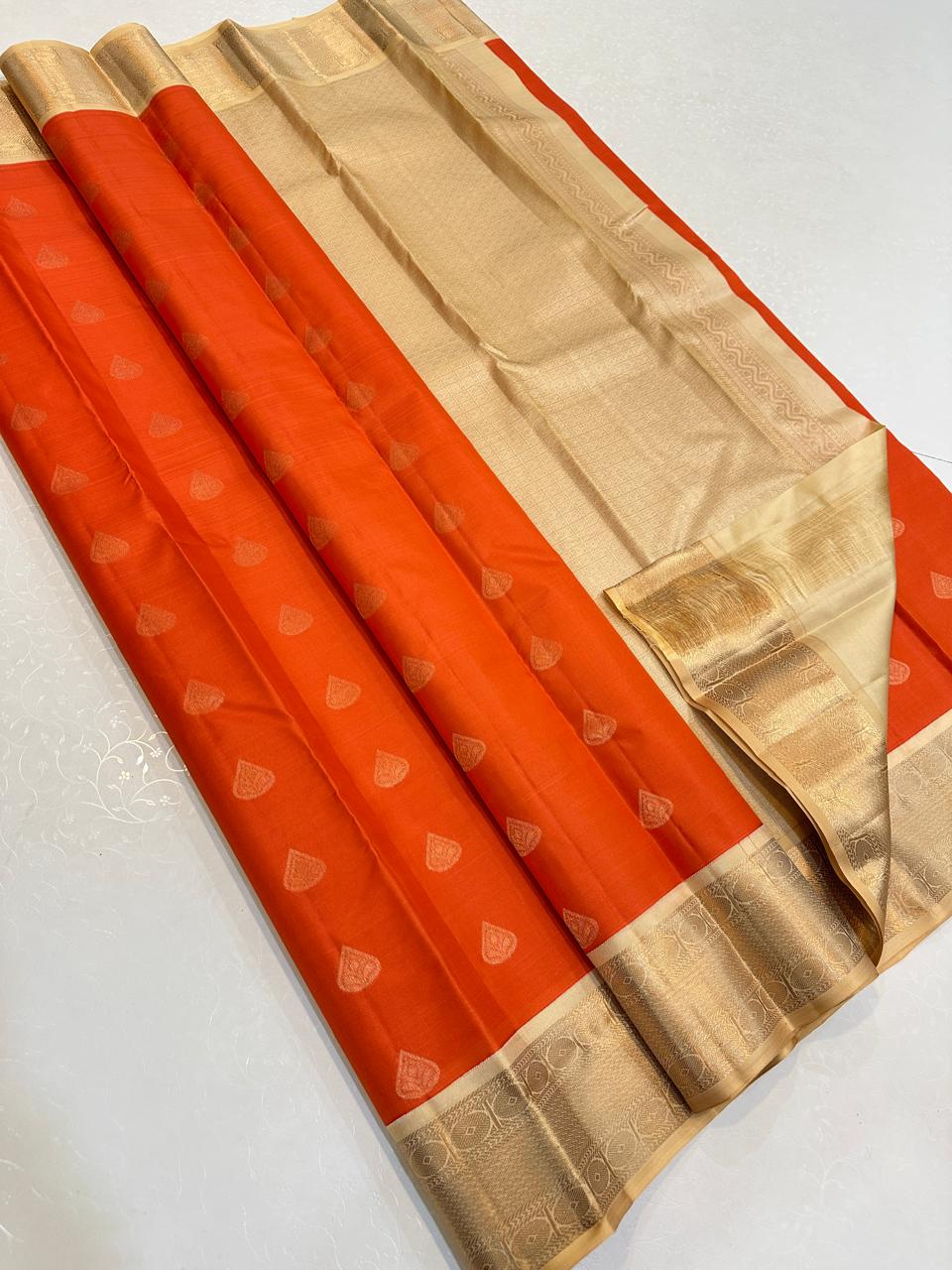 Tangerine Orange with Champagne Gold Zari Border