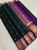Deep Forest Green with Violet Copper Peacock Zari Border