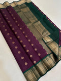 Deep Wine with Forest Green Antique Gold Zari Border