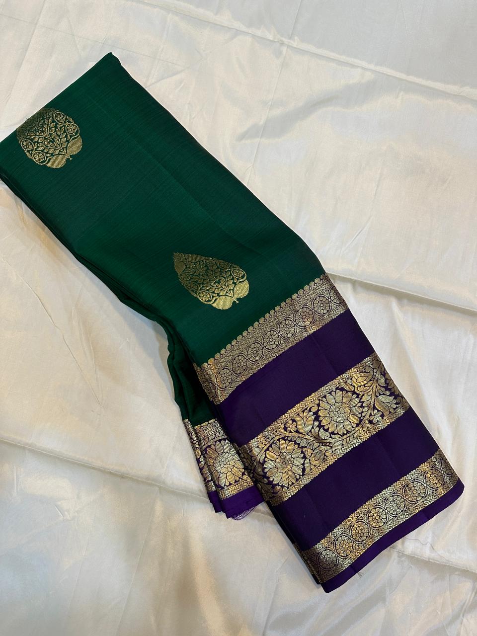 Forest Green with Deep Purple Gold Paisley Zari Border
