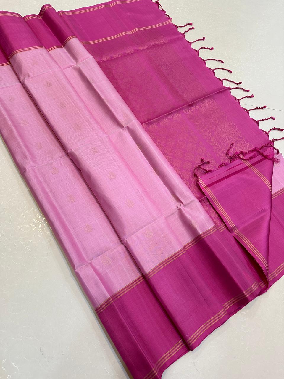 Baby Pink with Magenta Gold Zari Border