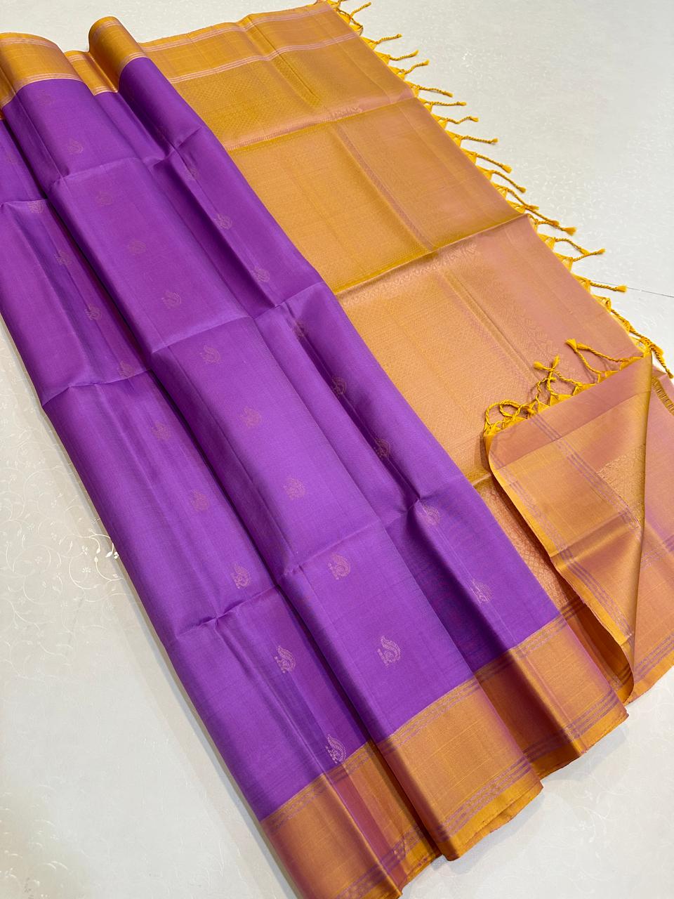 Bright Violet with Golden Yellow Zari Border
