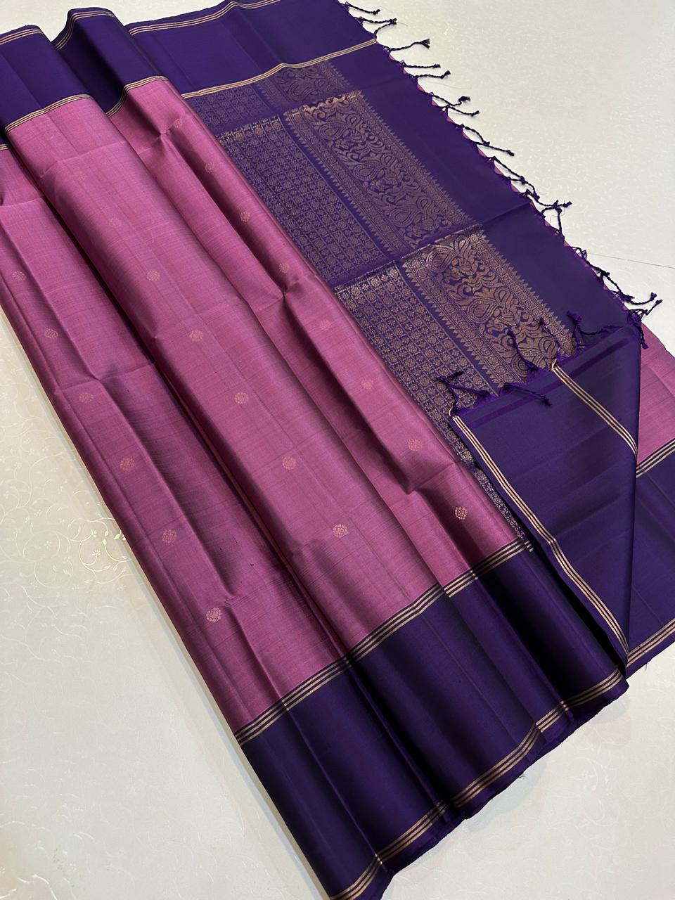 Mauve Pink with Deep Indigo Dense Zari Pallu