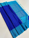 Royal Blue with Turquoise Cyan Floral Zari Pallu
