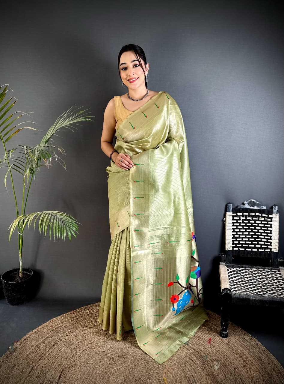 Pista Green Kanjivaram Tissue Paithani Silk Saree | Parrot Pallu with Mina Zari Weaving