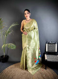 Pista Green Kanjivaram Tissue Paithani Silk Saree | Parrot Pallu with Mina Zari Weaving