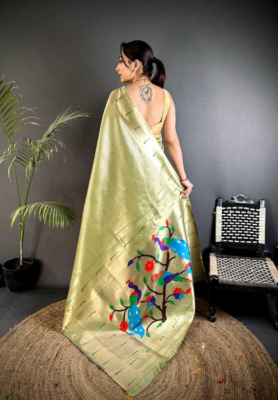 Pista Green Kanjivaram Tissue Paithani Silk Saree | Parrot Pallu with Mina Zari Weaving
