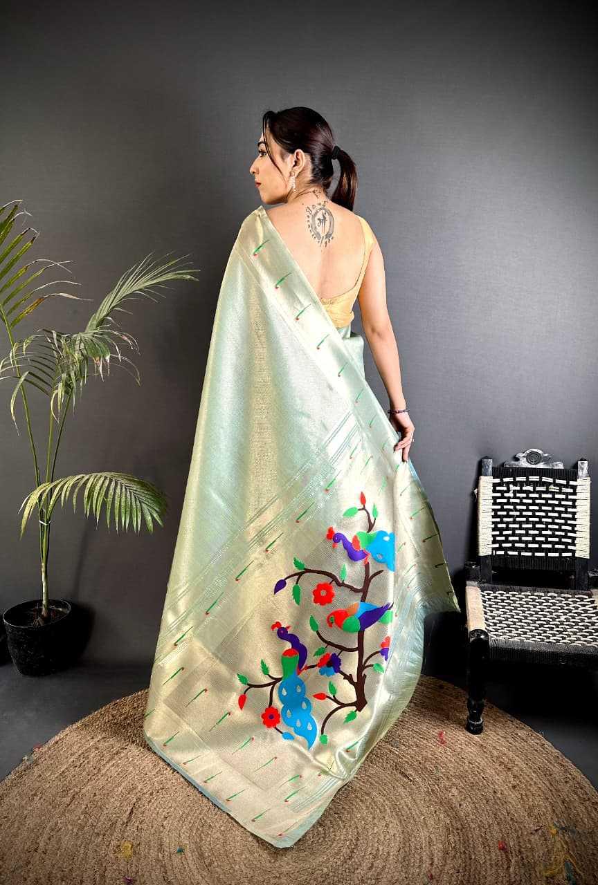 Mint Sage Green Kanjivaram Tissue Paithani Silk Saree | Parrot Pallu with Mina Zari Weaving