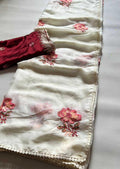Pure White Rangoli Silk Saree | All-Over Pink Floral Embroidery with Mirror Work