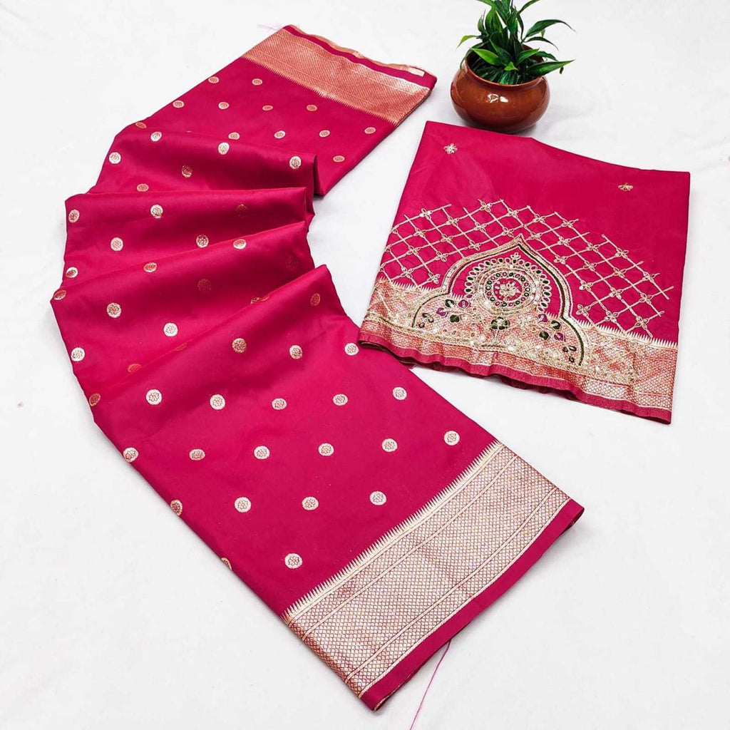 Rani Pink Kalanjali Paithani Silk Saree | Peacock Pallu with Handwork Aari Blouse