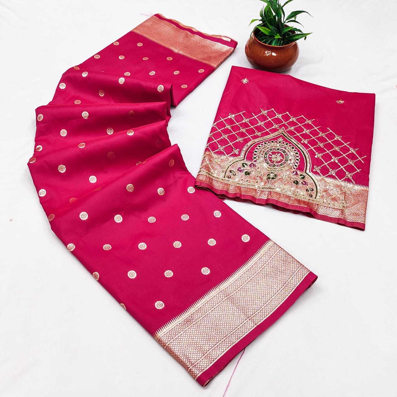 Rani Pink Kalanjali Paithani Silk Saree | Peacock Pallu with Handwork Aari Blouse