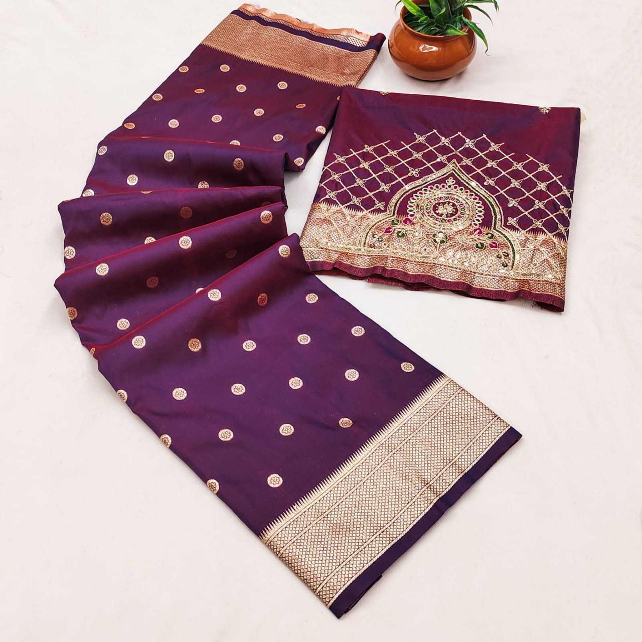 Deep Wine Purple Kalanjali Paithani Silk Saree | Peacock Pallu with Handwork Aari Blouse