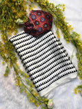 White & Black Lagdi Pure Gajji Soft Silk Saree | Geometric Zigzag Print with Kalamkari Pallu