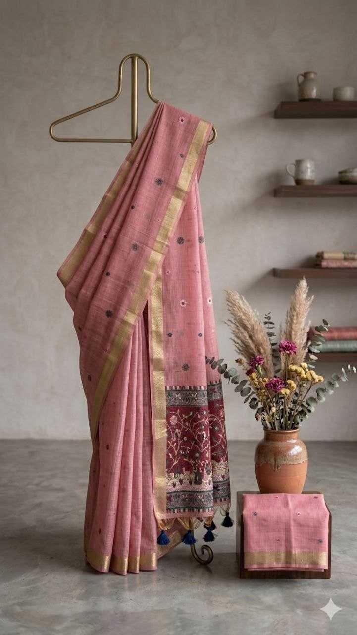 Dusty Rose Pink Jamdani Soft Silk Saree - Varahi Elegance