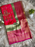 Cream Ivory Banarasi Tissue Silk Saree - Aari Blouse Detail