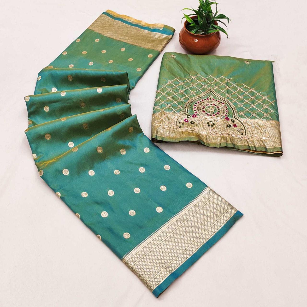 Mint Sea Green Kalanjali Paithani Silk Saree - Varahi Elegance