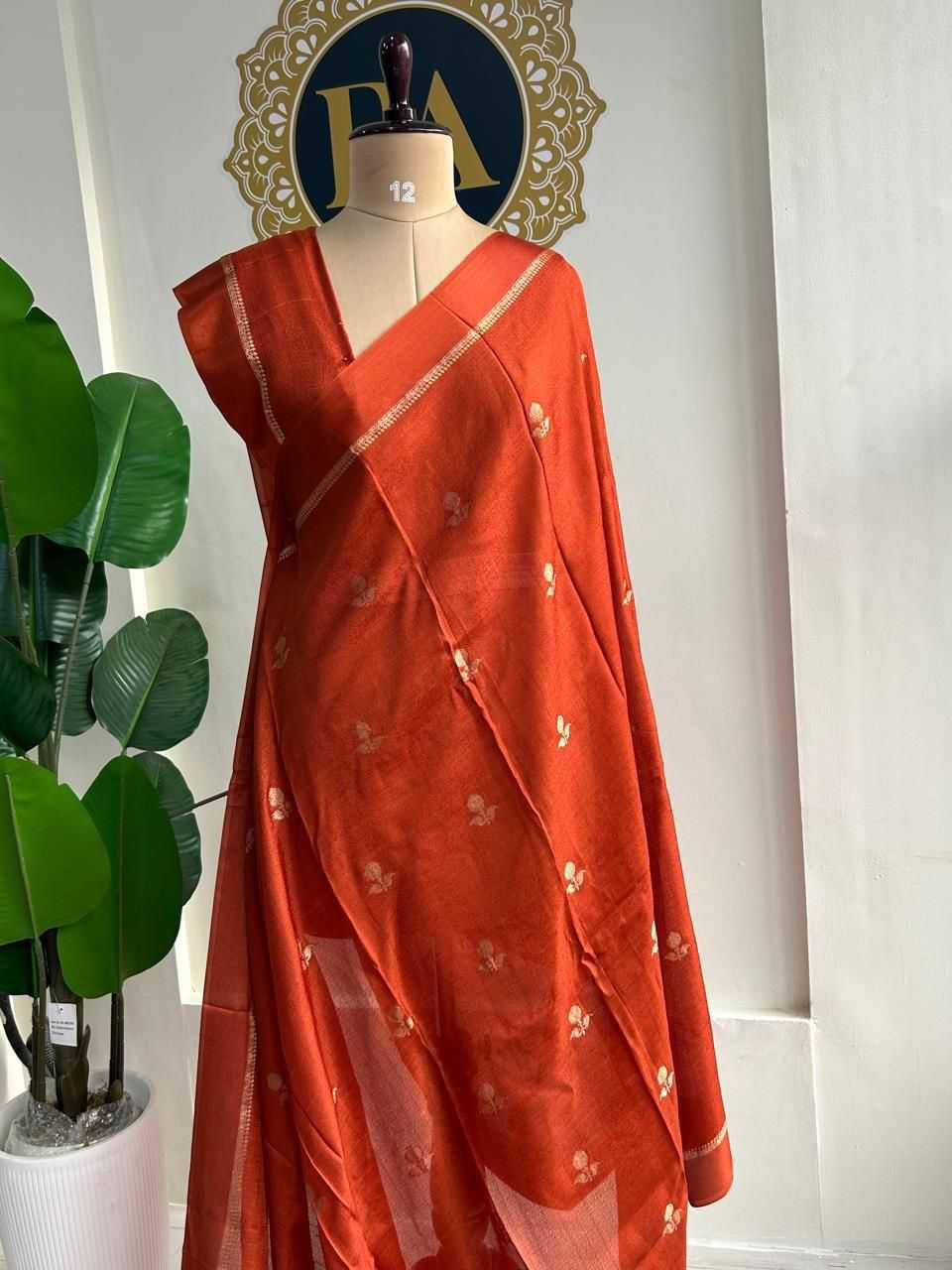 Burnt Orange Viscose Khadi Silk Saree - Varahi Elegance
