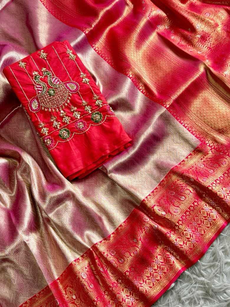 Sage Green Banarasi Tissue Silk Saree - Aari Blouse Detail