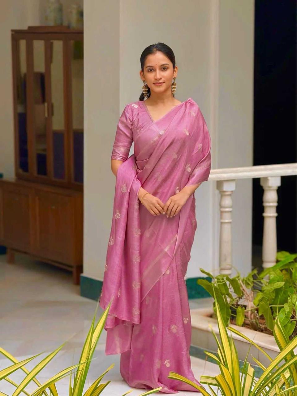 Lilac Pink Viscose Khadi Silk Saree - Varahi Elegance