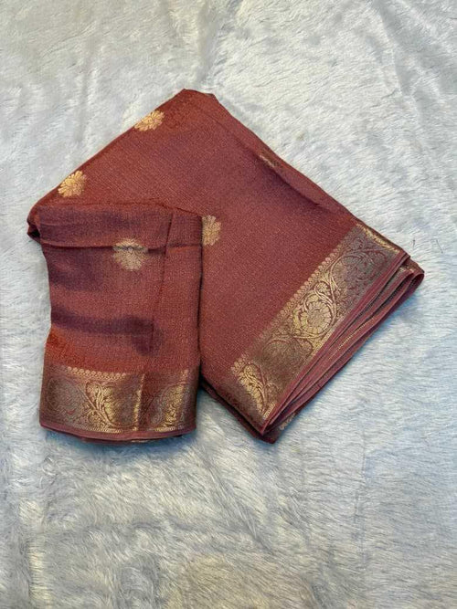 KESH604 Aboli Khadi Cotton Saree Orange fabric detail