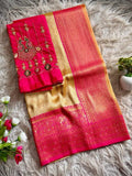 Golden Champagne Banarasi Tissue Silk Saree - Aari Blouse Detail