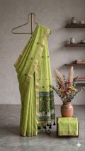 Mint Seafoam Green Jamdani Soft Silk Saree - Varahi Elegance