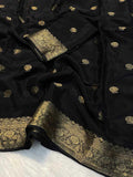 Navy Blue Pure Viscose Crepe Silk Saree - Varahi Elegance