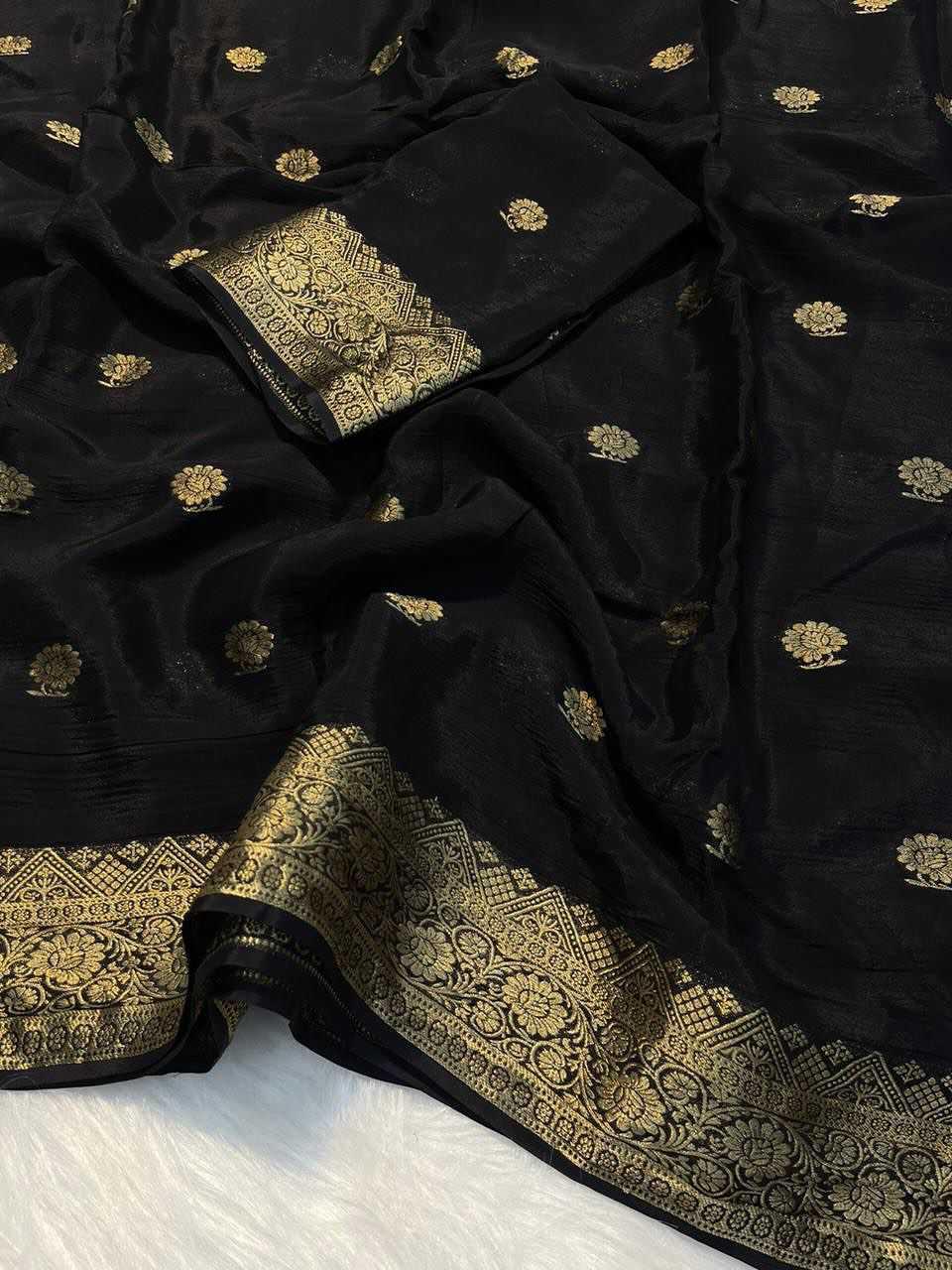 Navy Blue Pure Viscose Crepe Silk Saree - Varahi Elegance