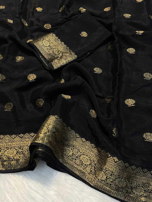 Navy Blue Pure Viscose Crepe Silk Saree - Varahi Elegance